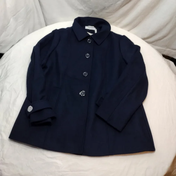 Haute Edition Navy Blue Wool Blend Peacoat With Oversized Scarf - Picture 6 of 12